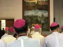 Pope Francis meets with bishops in the Shrine of Blessed Nicolas Bunkerd Kitbamrung in Bangkok. 