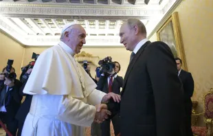 Pope Francis greets Russian President Vladimir July 4, 2019.   Vatican Media.