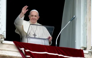 Pope Francis greets pilgrims at his Angelus address Aug. 30, 2020.   Vatican Media/CNA.