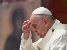 Pope Francis offers Mass on April 9, 2020 in St. Peter's Basilica. 