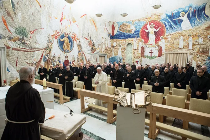 Preacher of the Papal Household  Fr Raniero Cantalamessa holds an Advent Sermon at the Redemptoris Mater Chapel on Dec 15 2017 Credit LOsservatore Romano CNA