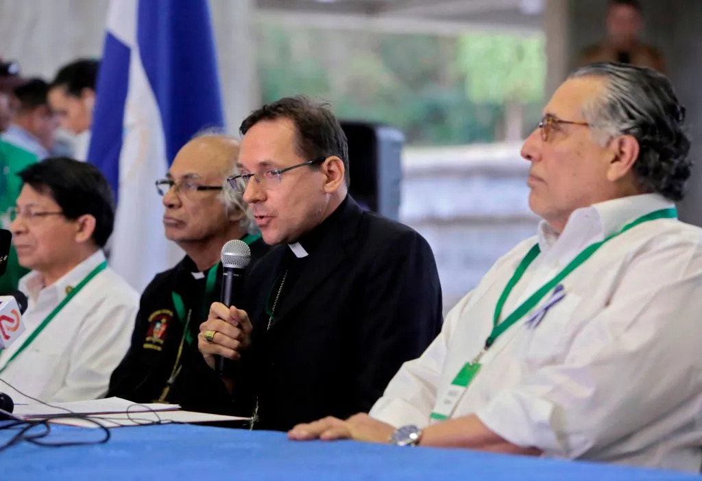 Catholic prelates and current and former Nicaraguan government officials deliver a press conference on the National Dialogue in Managua, Feb. 27, 2019. ?w=200&h=150