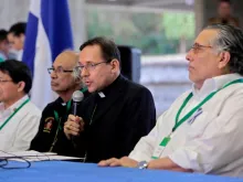 Catholic prelates and current and former Nicaraguan government officials deliver a press conference on the National Dialogue in Managua, Feb. 27, 2019. 