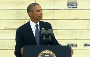 President Barack Obama speaks during the 50th Anniversary of March on Washington.   C-SPAN.