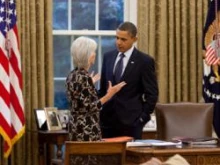 President Barack Obama talks with HHS Secretary Kathleen Sebelius in the Oval Office, Nov. 4, 2010. Official White House Photo by Pete Souza