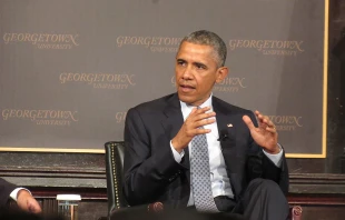 President Barack Obama speaks at Georgetown University, May 12, 2015.   Matt Hadro/CNA.