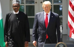 President Donald Trump and Nigerian President Muhammadu Buhari hold a joint press conference at the White House April 30, 2018.   Win McNamee/Getty Images