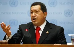 President Hugo Chávez speaks to the media during a press conference after speaking at the UN General Assembly Sept. 24, 2009. ?w=200&h=150