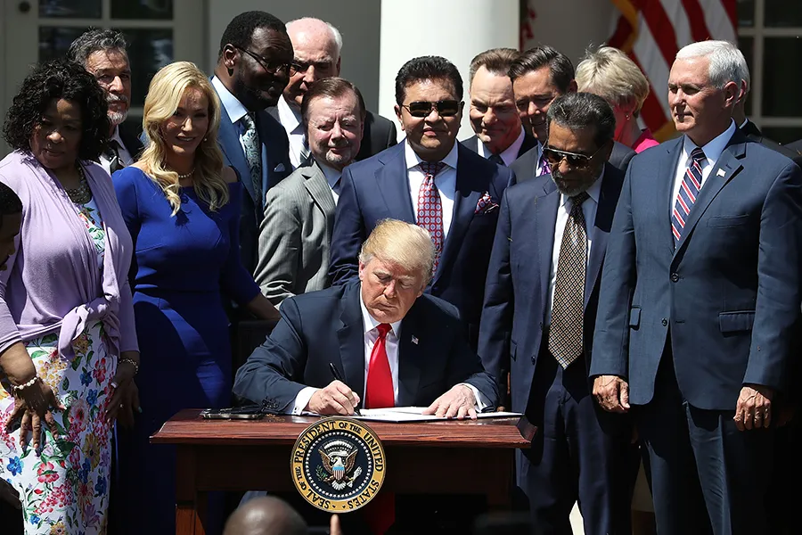 President Trump attends National Day of Prayer event in the Rose Garden May 3, 2018. ?w=200&h=150