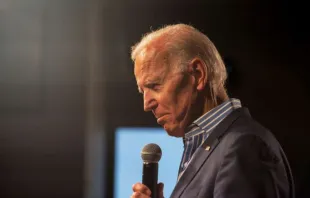 Presidential candidate and former Vice President Joe Biden makes a speech at a campaign stop at the River Center in Des Moines, Iowa.  