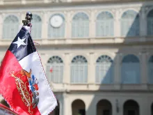 Presidential flag of Chile in St. Damasso Court, Vatican City during the President of Chile, Michelle Bachelet's visit to Vatican City on June 5, 2015. 