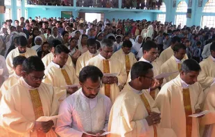 Priests concelebrate at the Miao diocese Chrism Mass on March 27, 2015.   Catholic Diocese of Miao, India.