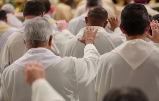 Priests concelebrate with Pope Francis during the Chrism Mass in St. Peter's Basilica March 24, 2016.   Alexey Gotovskiy/CNA.