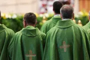 Priests in green vestments celebrate a Mass of Thanksgiving for two new Canadian Saints in St Peters Basilic a on Oct 12 2014 Credit Lauren Cater CNA CNA 10 13 14
