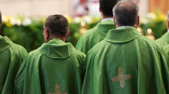 Priests celebrate a Mass of Thanksgiving for two new Canadian Saints in St. Peter's Basilica on Oct. 12, 2014.