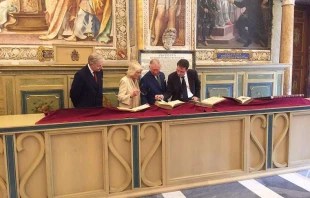 The Prince of Wales and Duchess of Cornwall in the Vatican Library April 4, 2017. Photo courtesy of Clarence House.