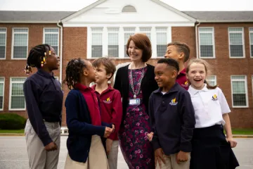 Principal Claire Dant with students at Bethel Christian Academy in Savage Maryland Credit Alliance Defending Freedom