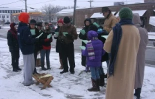 Pro-life supporters sing carols outside an abortion clinic, December 2011.   Pro-Life Action League.