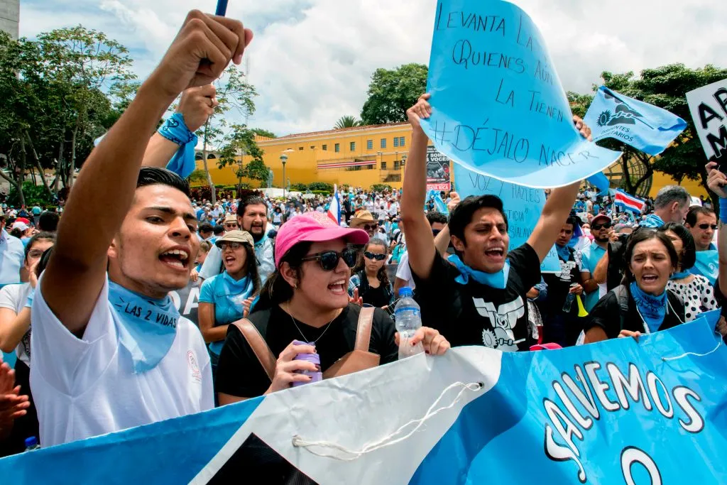 Pro-life activists take part in a march against the legalization of abortion in San Jose, Costa Rica, Aug. 31, 2019. ?w=200&h=150