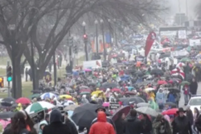 Pro life supporters march in the rain during the 2012 March for life on January 23 2012 CNA US Catholic News 8 17 12