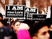 Pro-lifers gather in front of the Denver Capitol for the 2016 March for Life on January 16, 2016. 