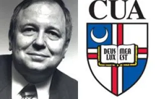 Prof. John Banzhaf and CUA's crest 