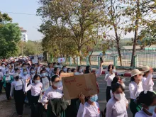 Teachers protest in Hpa-An, the capital of Karen State, Burma, on Feb. 9, 2021. Credit: Ninjastrikers (CC BY-SA 4.0).
