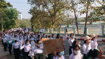 A protest of the coup d'etat in Hpa-An, the capital of Karen State, Burma, on Feb. 9, 2021. Credit: Ninjastrikers (CC BY-SA 4.0).