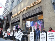 A protest against the Philippine war on drugs outside the Philippines Consulate General in NYC. 