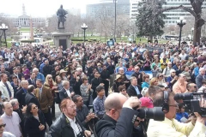 Protesters against SB175 gather outside the Colorado State Capitol in Denver on April 15 2014 Credit Peter Zelasko CNA CNA 4 16 14