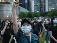 Protesters at a school boycott rally in Hong Kong’s Central District Sept. 2, 2019. 