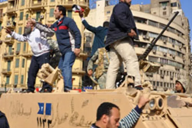 Protesters in Tahrir Square Egypt Photo Credit Floris Van Cauwelaert 2 CNA World Catholic News 2 4 11