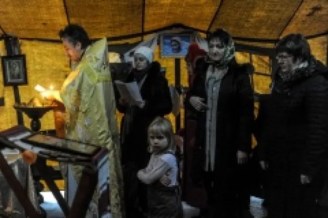 Protestors can take refuge and pray for peace in one of two tent chapels on Maidan Square in Kiev Credit Jakub Szymczuk GOSC NIEDZIELNY Courtesy Aid to the