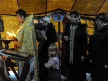 Protestors can take refuge and pray for peace in one of two tent-chapels on Maidan Square in Kyiv.