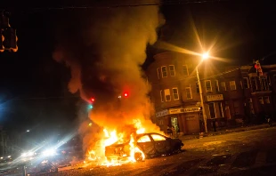 Protests in Baltimore after man died while in police custody. April 28, 2015.   Andrew Burton / Getty Images.