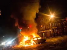 Protests in Baltimore after man died while in police custody. April 28, 2015. 