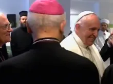 Pope Francis meets with interfaith leaders in Tirana, Albania on Sept. 21, 2014. 