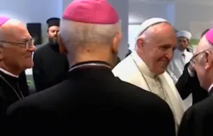 Pope Francis meets with interfaith leaders in Tirana, Albania on Sept. 21, 2014.   CTV.