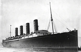 The RMS Lusitania, which was torpedoed and sunk by a German submarine, May 7, 1915.   Library of Congress.
