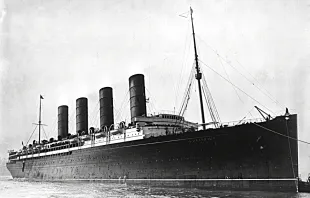 The RMS Lusitania, which was torpedoed and sunk by a German submarine, May 7, 1915.   Library of Congress.