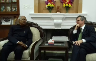 Ram Nath Kovind (L), who was elected President of India July 20, meets with Bruce Bucknell, Jan. 25 2017.   British High Commission, New Delhi via Flickr (CC-BY-NC-ND 2.0).