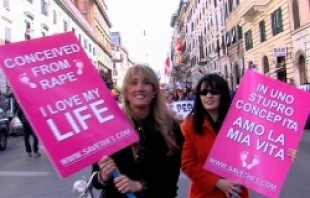 Rebecca Kiessling (L) and Mary Rathke (R) participate in Italys 4th annual March for Life on May 4, 2014   Andreas Dueren/CNA