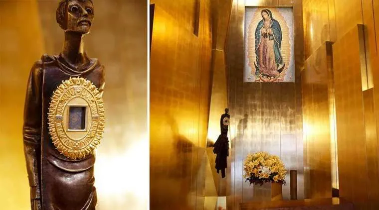 Relic of the tilma of the Virgin of Guadalupe in the cathedral chapel in Los Angeles. ?w=200&h=150