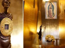Relic of the tilma of the Virgin of Guadalupe in the cathedral chapel in Los Angeles. Courtesy of the Archdiocese of Los Angeles.
