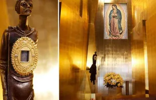 Relic of the tilma of the Virgin of Guadalupe in the cathedral chapel in Los Angeles. Courtesy of the Archdiocese of Los Angeles. 
