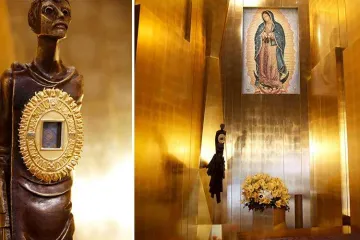 Relic of the tilma of the Virgin of Guadalupe in the cathedral chapel of Los Angeles United States Photos  Courtesy of the Archdiocese of Los Angeles