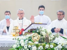 Relics of St. Faustina and Blessed Michał Sopoćko at the Divine Mercy Sunday Mass in Sisak, Croatia.