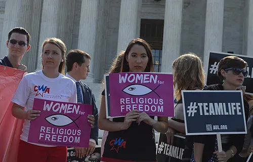 Religious Liberty supporters outside the U.S. Supreme Court building in Washington D.C. June 26, 2014. ?w=200&h=150