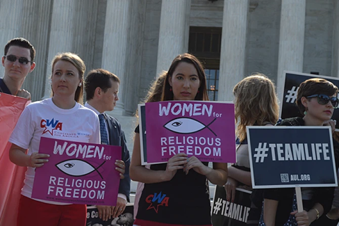 Religious Liberty supporters awaiting decisions outside the US Supreme Court building in Washington DC June 26 2014 Credit Addie Mena CNA 3 CNA 6 26 14