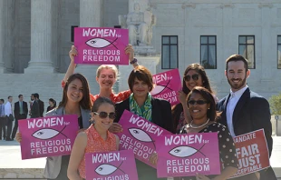 Religious Liberty supporters awaiting decisions outside the U.S. Supreme Court building in Washington D.C. June 26, 2014.